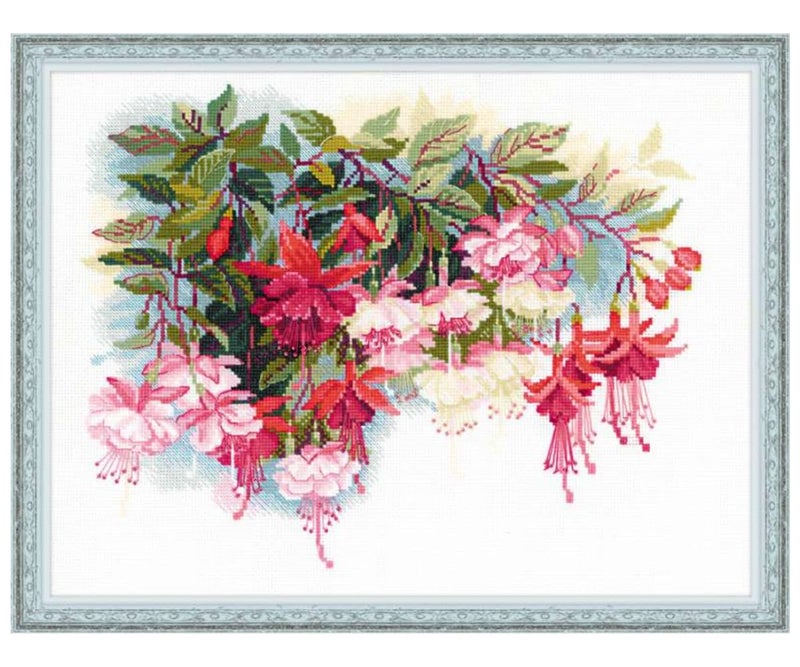 RIOLIS - Fuchsia 1398, Floral Cross Stitch Kits 15Â¾"x11Â¾, Cross Stitch Kits for Beginners & Advanced, Crossstitching Kits Adult, Counted Stitching Kits, Flowers Embroidery Kit - Image 1